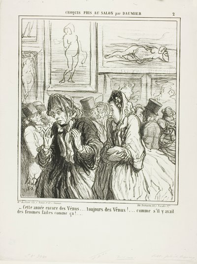 "- Idén még több Vénusz... mindig Vénuszok!... mintha lennének ilyen testalkatú nők!", 2. tábla a Croquis Pris Au Salon par Daumier-ból. alkotó: Honoré Victorin Daumier