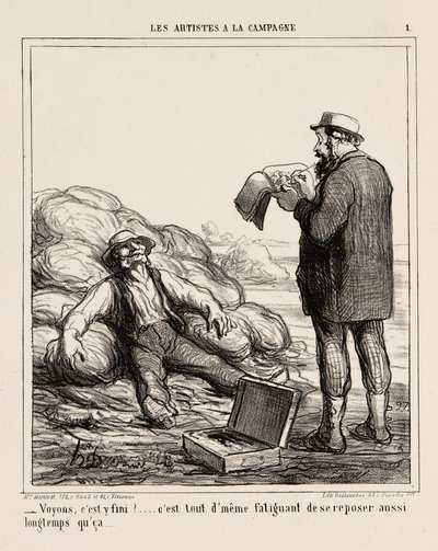 "- Na, végre befejezted... végül is fárasztó ilyen hosszú ideig pihenni", 1. tányér a Les Artistes A La Campagne-ból. alkotó: Honoré Victorin Daumier