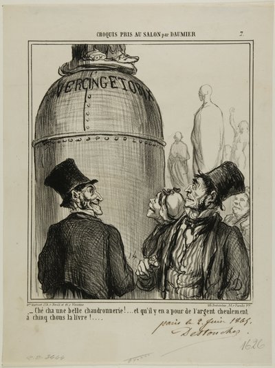"- Igen... ezt nevezem én pompás munkának.... és mindössze öt sous fontonként... a pénzed megéri!", 7. tányér a Croquis Pris Au Salon par Daumier-ból. alkotó: Honoré Victorin Daumier