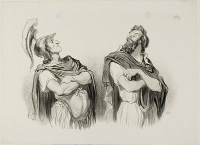 Akhilleusz és Agamemnón. Akhilleusz: "És mit érdekel engem a ti Trójátok!", első lemez a Physionomies Tragiques-ból. alkotó: Honoré Victorin Daumier