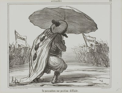 Nehéz helyzetben egy esernyő, 119. tányér az Actualités-ból alkotó: Honoré Victorin Daumier