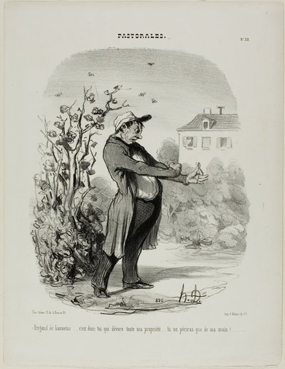 "Brigant majom-bogár... te vagy az, aki felfalja minden vagyonom. Elpusztulsz a kezem által!" 32. lemez a Pastoralesből. alkotó: Honoré Victorin Daumier