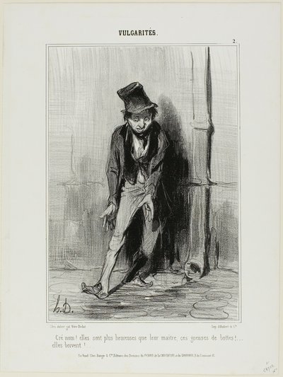 "A fenébe! Boldogabbak, mint a gazdájuk.... ezek a csizmás szukák... isznak!", 2. tányér a Vulgaritésből. alkotó: Honoré Victorin Daumier