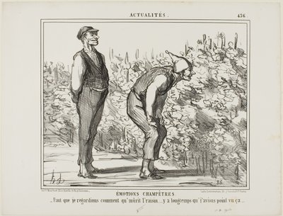 Érzelmek a vidékről. "- Meg kell nézni, hogyan terem a bor... még soha nem láttam...", 436. tábla az Actualitésből. alkotó: Honoré Victorin Daumier