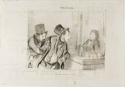 "Minden ki van fizetve És mi nem sértettünk meg senkit... Viszlát", 31. lemez a Types Parisiensből. alkotó: Honoré Victorin Daumier
