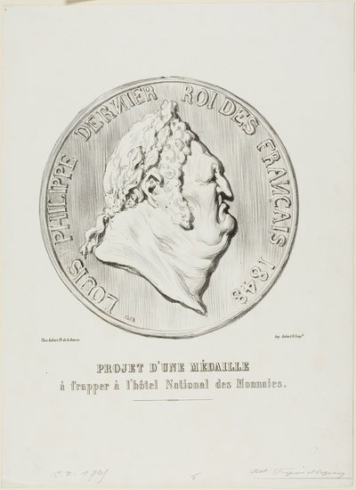 Lajos Fülöp, az utolsó francia király 1848. A Nemzeti Pénzverde által gyártandó érem terve. alkotó: Honoré Victorin Daumier