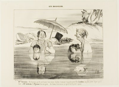 Madame Greluche: "Ó, Gustave, milyen jó! Igazi megnyugtató melegség! Nézd meg a fiunkat, Loulou-t; milyen aranyos arcot vág!" Greluche úr: "És Pyramus, ő fél, fél, mint egy kutya. Ha tudnád, mit csinál most, a kis gazember." 4. tányér a Les alkotó: Honoré Victorin Daumier