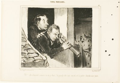 "Ó! Mintha ott lennénk: a magas kinyitja a fűzőjét, a kicsi pedig bolhát keres!", 27. tábla a Types Parisiensből alkotó: Honoré Victorin Daumier