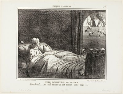 Az alagsorban élés egyik hátránya. "Nézd, itt van még néhány, ami tegnap este nőtt...", 15. tányér a Croquis Parisiens-ból. alkotó: Honoré Victorin Daumier