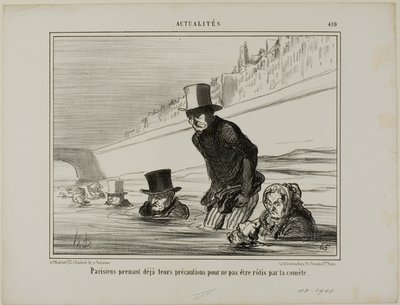 A párizsiak máris megteszik az óvintézkedéseket, hogy elkerüljék az üstökös okozta pörkölést, 410-es tányér az Actualitésből alkotó: Honoré Victorin Daumier