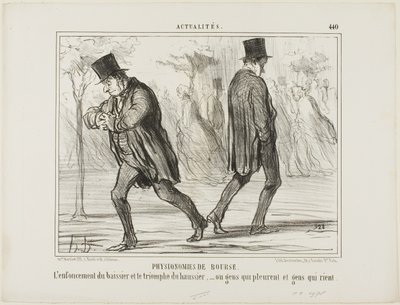 A tőzsde fiziognómiája. A baissier kétségbeesése és a haussier diadala - avagy sírás és nevetés, 440. tányér az Actualitésből alkotó: Honoré Victorin Daumier