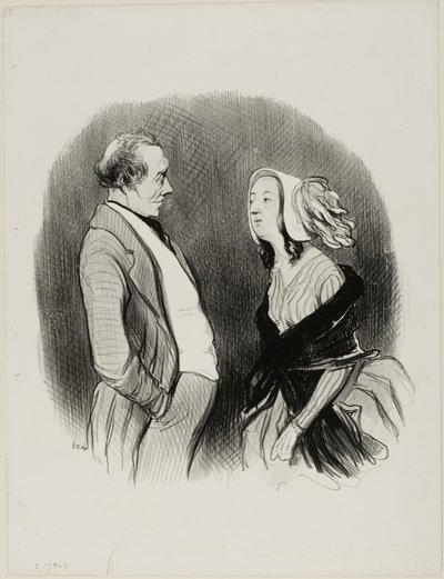 Egy művész eljegyzése. "- Szóval eljegyzést akar a színházamban..... nagyon jó Mademoiselle......, mivel ön olyan csinos, 1200 frank lesz...., ennyit fog nekem fizetni természetesen évente! - Elfogadom... azzal a feltétellel, hogy... alkotó: Honoré Victorin Daumier