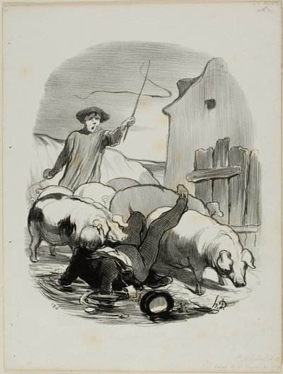 A veszély, hogy egy meredek üldözésbe keveredjünk, 12. tányér a Pastoralesből alkotó: Honoré Victorin Daumier