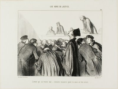 Az ügyvéd megbetegszik, ez az utolsó mentsvár, amikor az ügye is kezd betegnek tűnni, 30. tábla a Les Gens De Justice-ból alkotó: Honoré Victorin Daumier