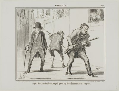 A rue Lacépède látképe a kígyóvadászat alatt, 500-as tábla az Actualités-ból alkotó: Honoré Victorin Daumier