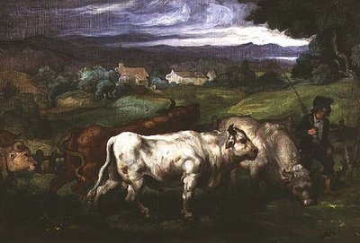 Szarvasmarha és egy drover a tájon alkotó: Honore (circle of) Daumier