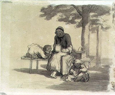 Egy nagymama (szürke mosás és toll és tinta papíron) alkotó: Honoré Daumier