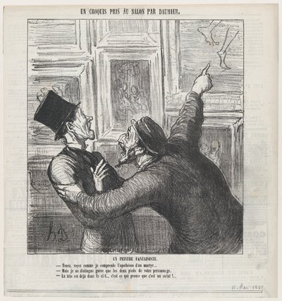 Egy fantasztikus festő, „Vázlat a Szalonból” című műből, megjelent a Le Charivari-ban, 1865. május 11. alkotó: Honoré Daumier