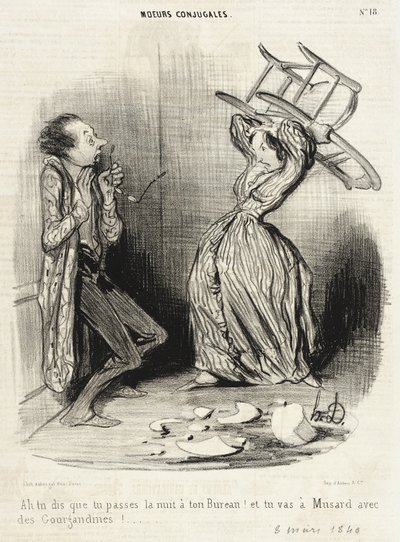 Ó, azt mondod, hogy az éjszakát az irodádban töltöd!... alkotó: Honoré Daumier