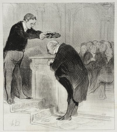Jöjjön közelebb, Gérenflot úr... jöjjön, és vegye át a koronát... alkotó: Honoré Daumier