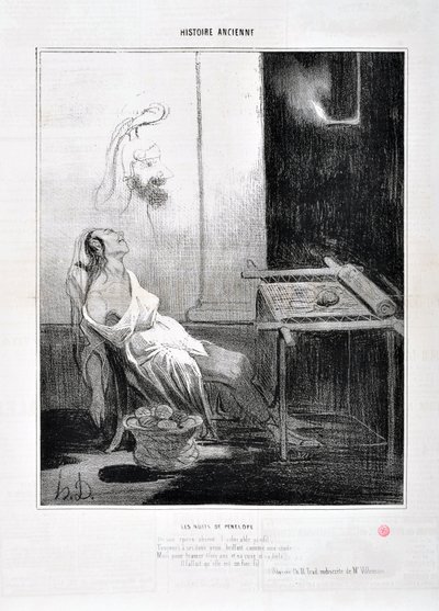 Honore Daumier (1808-1879) Charivari alkotásai 1842-ből származnak: Serie HISTORIE ANCIE Les Nuits de Penelope „” Hiányzó, imádnivaló profiljából örökké édes szemeivel csillagként ragyogott. Ő alkotó: Honoré Daumier