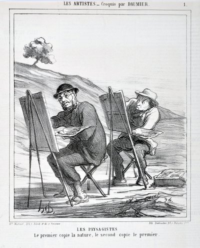 Honore Daumier (1808-1879) alkotásai. A Charivari 1865-ből származik: Serie LES ARTISTS Les paysagistes. „Az első a természetet, a második az elsőt másolja”” SZÉPSÉGMŰVÉSZETI MÚZEUM – PALAIS LONGCHAMP, MARSEILLE alkotó: Honoré Daumier