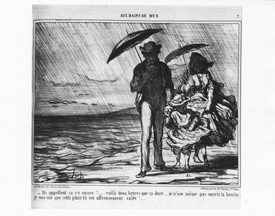 Tengeri fürdőknél: párizsiak a tenger mellett zuhogó esőben - Daumier, „Charivari”-ban, 1859.09.19. alkotó: Honoré Daumier