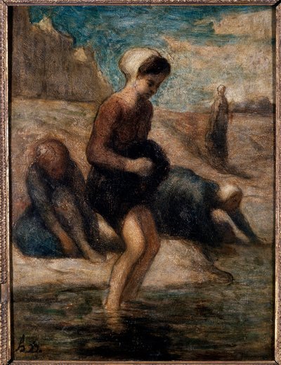A víz partján Fiatal nő félelmetesen behatol a vízbe. Honore Daumier (1808-1879) festménye 19. század V. 0,33x0,24 m Troyes, modern művészeti múzeum alkotó: Honoré Daumier