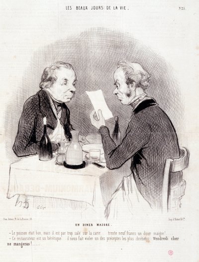 Karikatúra a drága életről. "Az élet szép napjai" sorozat: " Honore DAUMIER (1808-1879) metszete. Kivonat a "Le Charivari" című újság október 18-i számából. alkotó: Honoré Daumier