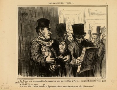 Az árverési teremben, 2. sz.: A feleségem meghagyta, hogy vigyem haza neki a portrémat... alkotó: Honoré Daumier