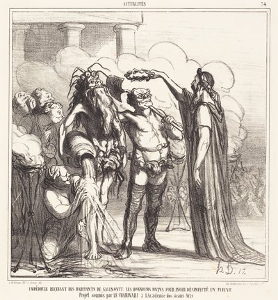 Empedoklész isteni kitüntetésben részesül... alkotó: Honoré Daumier