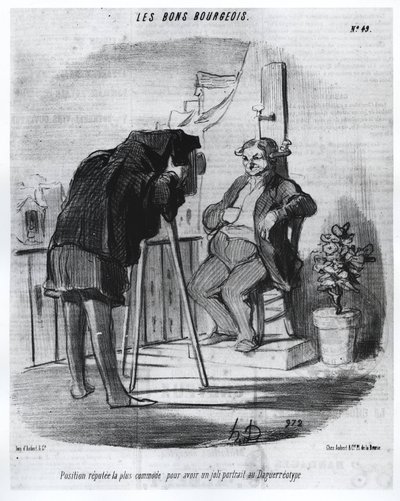 Les Bons Bourgeois – A legkényelmesebb hely egy szép portréhoz Daumier dagerrotípiájában, karikatúrájában – az 1847. július 24-i „” Charivari”-ban. alkotó: Honoré Daumier