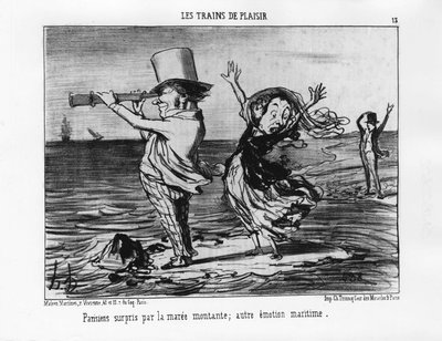 Örömvonatok: a párizsiakat meglepte az emelkedő ár; egyéb tengeri érzelmek - Daumier „” Les chemins de fer””, in „” Charivari”” 1852.09.18. alkotó: Honoré Daumier