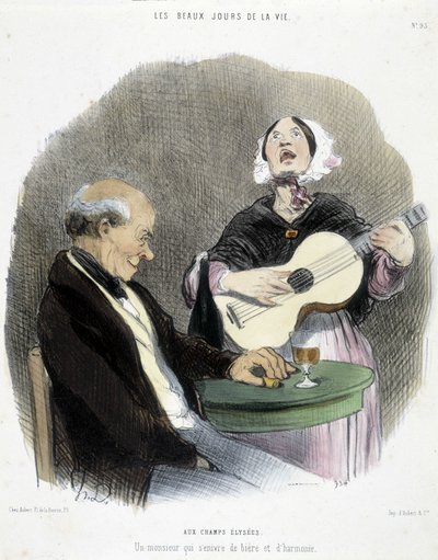 Férfi iszik egy énekes társaságában – Honoré Daumier „Les Beaux Days de la vie” című filmjében alkotó: Honoré Daumier