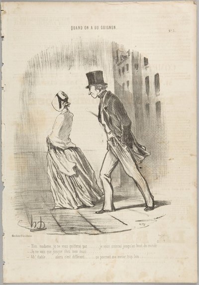 Nem, asszonyom, nem hagyom el..., a Le Charivari Amikor balszerencséje van az embernek című sorozatának 3. száma alkotó: Honoré Daumier