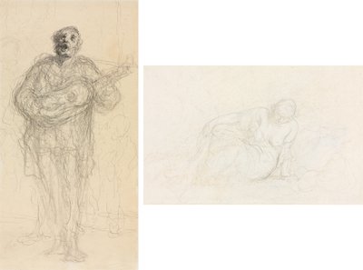 Éneklő gitáros (recto); Fekvő nő a karjára támaszkodva (verso) alkotó: Honoré Daumier