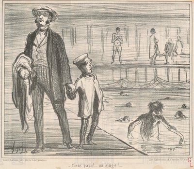 Itt apa! ... egy majom! ... alkotó: Honoré Daumier
