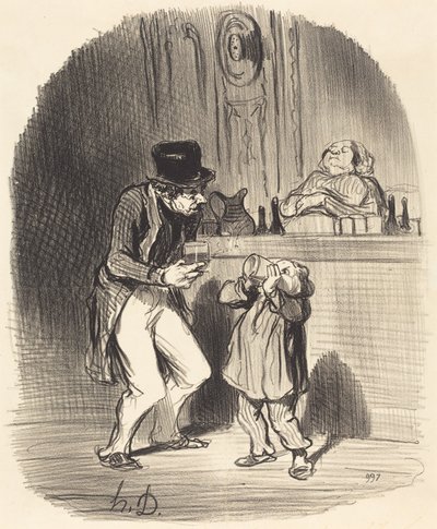 Egy apa, aki szoptatja a fiát... alkotó: Honoré Daumier