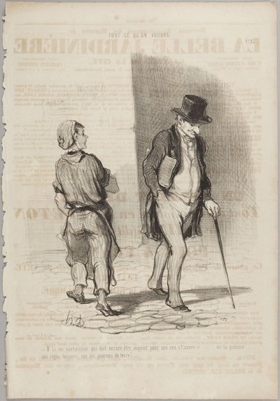 Itt egy úr, akinek még mindig aggódnia kell..., a Le Charivari Minden, amit csak akarunk című sorozatának 27. száma alkotó: Honoré Daumier