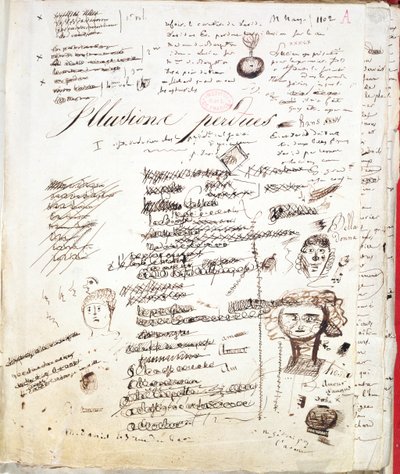 A „Les Illusions Perdues” címlapja, c. 1830-40 (toll és tinta papíron) alkotó: Honore de Balzac
