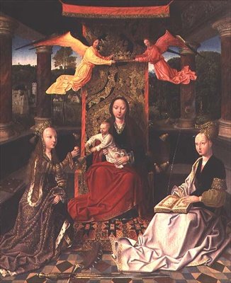 Madonna trónoló Szent Katalin és Szent Borbála (olaj, vászon) alkotó: Hoogstraeten Master