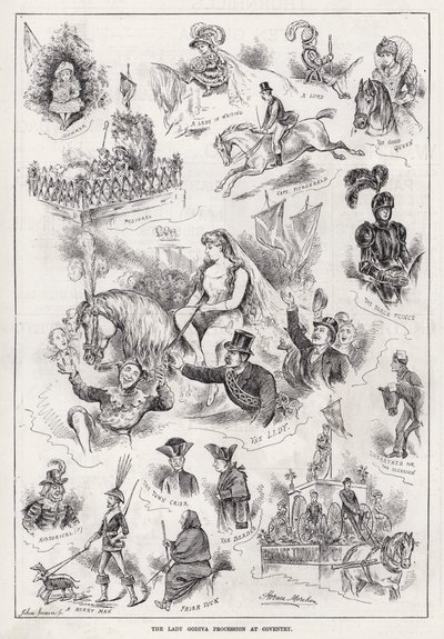 Lady Godiva körmenet Coventryben (metszet) alkotó: Horace Morehen