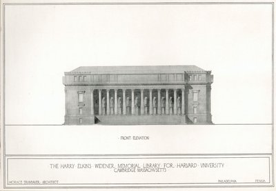 Elölnézet, a Harry Elkins Widener Memorial Library for Harvard University, Cambridge, Massachusetts (litho) alkotó: Horace Trumbauer
