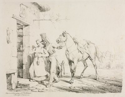Szolgát ölelő huszár. alkotó: Emile Jean Horace Vernet
