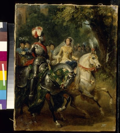 Kavalkád - Peinture de Horace Vernet (1789-1863), huile sur toile (28x22 cm), vers 1842 - (Kavalkád, H. Vernet olaj, vászon, kb. 1842) - Állami A. Puskin Szépművészeti Múzeum, Moszkva alkotó: Emile Jean Horace Vernet
