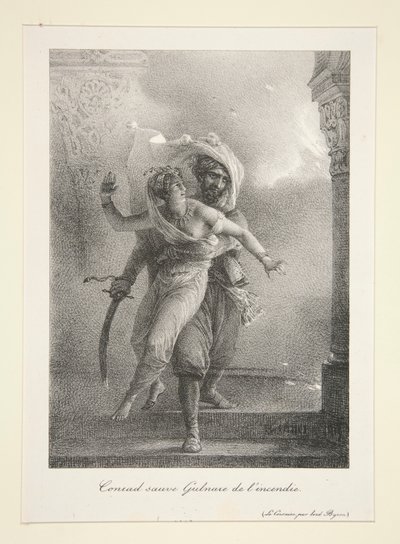 Conrad megmenti Gulnare-t az l alkotó: Emile Jean Horace Vernet