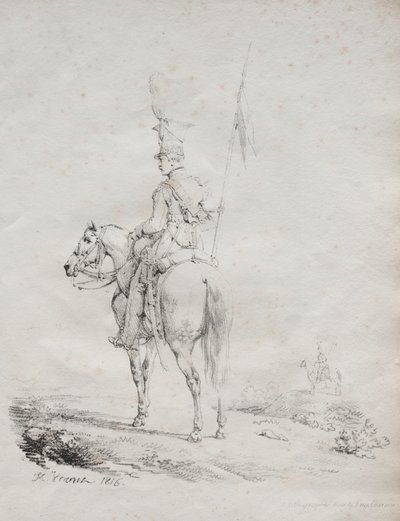 Litográfiai esszék gyűjteménye: Le Lancier en Vedette, 1816. alkotó: Emile Jean Horace Vernet