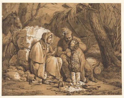 Táborozó katona családja alkotó: Horace Vernet