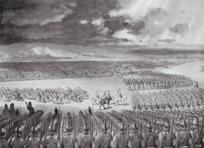 Porus várja Alexander támadását, Kr. e. 326 július (litográfia) alkotó: Horace van Ruith