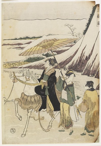 Három nő utazik egy szakadékon keresztül, 1794-96 (színes fanyomat) alkotó: Hosoda Eiri